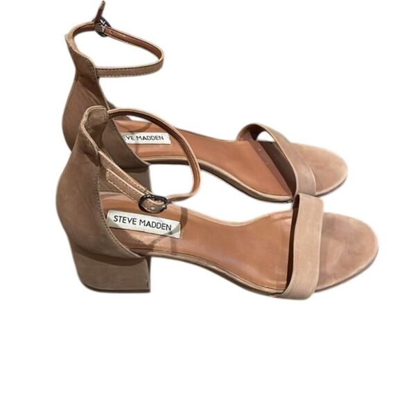 Steve Madden Irenee Tan Leather Heeled Sandal Shoes Womens Size 9 Ankle Strap - Picture 1 of 10
